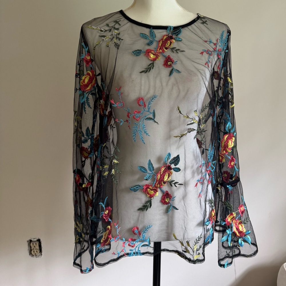 Simply Be Floral Embroidered Black Top
